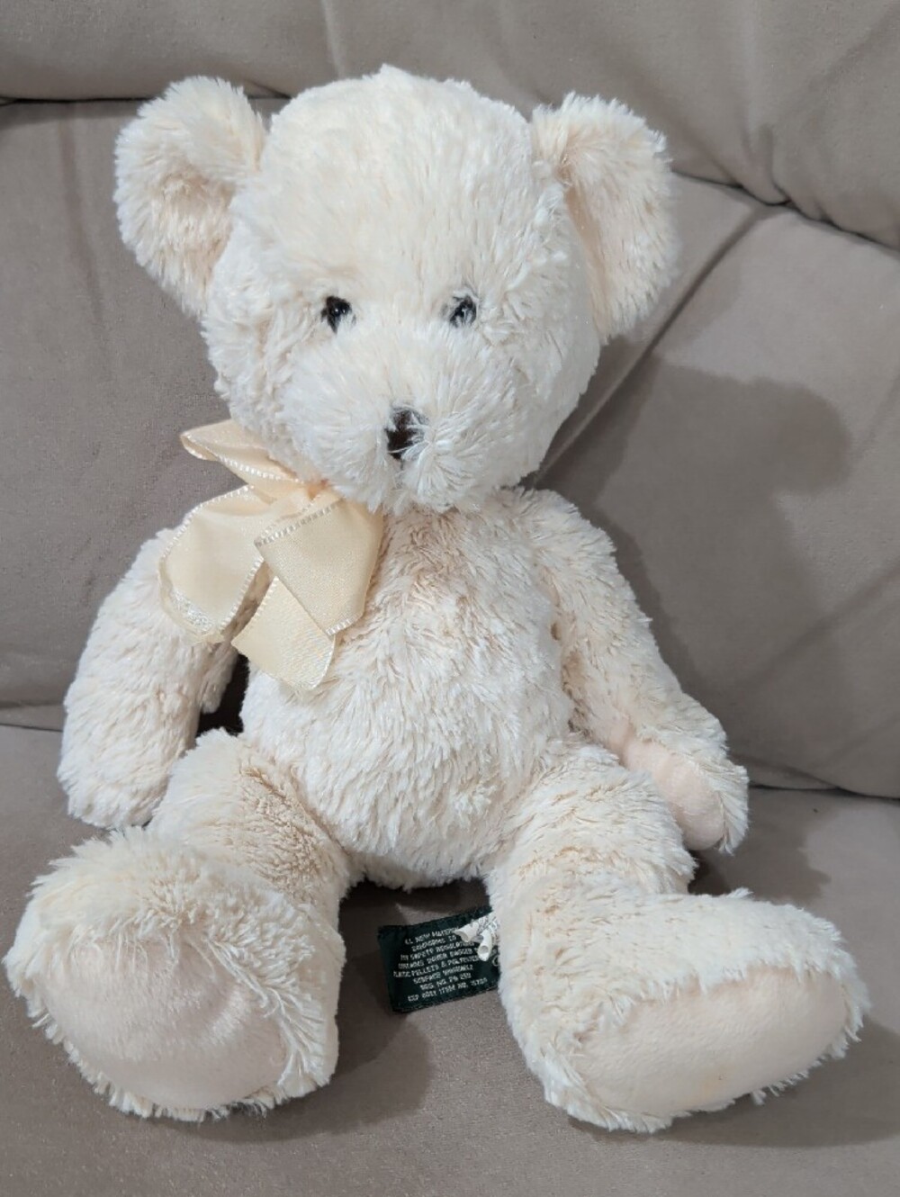 Rare Russ Berrie Cream "Eileen" Plush Teddy Bear with Ribbon